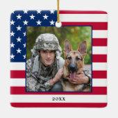 アメリカ国旗の愛国的なクリスマスカスタムの写真 セラミックオーナメント (裏面)