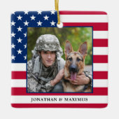 アメリカ国旗の愛国的なクリスマスカスタムの写真 セラミックオーナメント (正面)