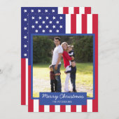 アメリカ国旗の愛国的なクリスマスファミリーの写真 シーズンカード (正面/裏面)