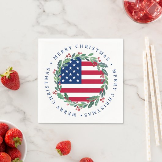アメリカ国旗の愛国的なクリスマスリース スタンダードカクテルナプキン (インサイチュ)