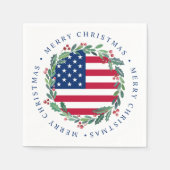 アメリカ国旗の愛国的なクリスマスリース スタンダードカクテルナプキン (正面)