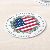 アメリカ国旗の愛国的なクリスマスリース ラウンドペーパーコースター (アングル)