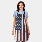 アメリカ国旗の愛国的なスターストライプズ エプロン (着用した状態)