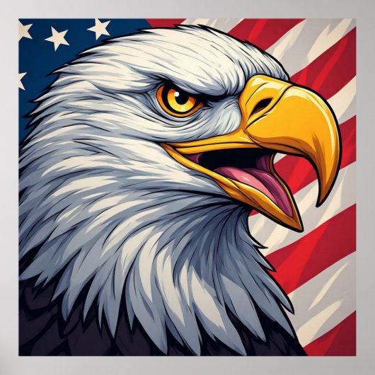 アメリカ国旗の愛国的なデザインのキャラクター鷲 ポスター (正面)