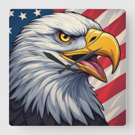 アメリカ国旗の愛国的なデザインの漫画のワシ スクエア壁時計