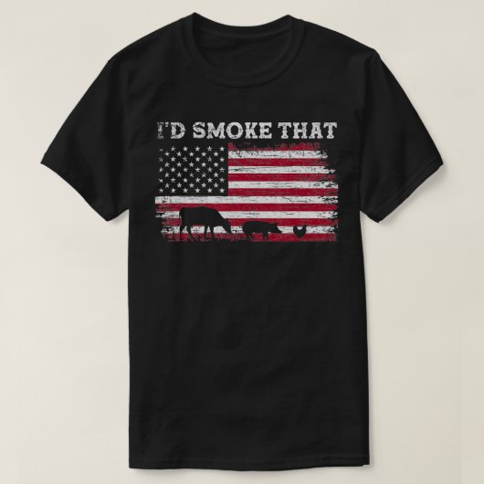 アメリカ国旗の愛国的なバーベキューID煙が焼ける Tシャツ (デザイン正面)