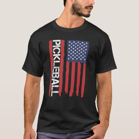 アメリカ国旗の愛国的なピックボール Tシャツ (正面)