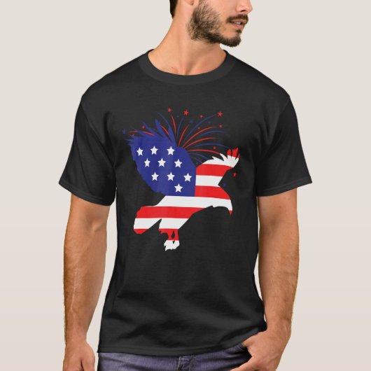 アメリカ国旗の愛国的なワシ Tシャツ (正面)