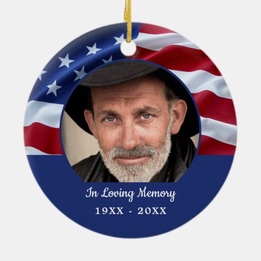 アメリカ国旗の愛国的な写真追悼碑 セラミックオーナメント (裏面)