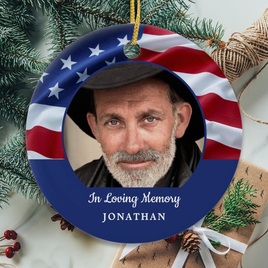 アメリカ国旗の愛国的な写真追悼碑 セラミックオーナメント