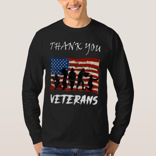 アメリカ国旗の愛国的な感謝退役軍人誇りを持ったV Tシャツ (正面)