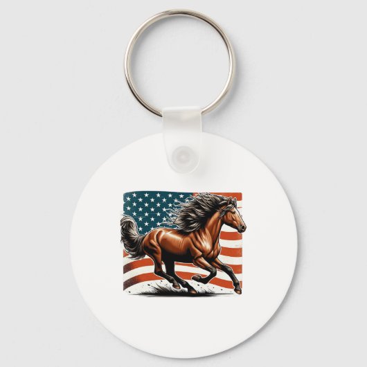 アメリカ国旗の愛国的な馬の馬が遠くに乗る キーホルダー (正面)