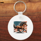 アメリカ国旗の愛国的な馬の馬が遠くに乗る キーホルダー (正面)