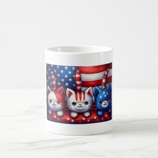 アメリカ国旗の愛国的な3匹の子猫 コーヒーマグカップ (中央)