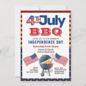 アメリカ国旗の愛国的な7月BBQ招待状4日 シーズンカード (正面)