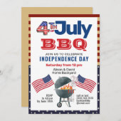 アメリカ国旗の愛国的な7月BBQ招待状4日 シーズンカード (正面/裏面)