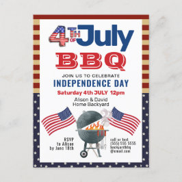アメリカ国旗の愛国的な7月BBQ招待状4日 ポストカード