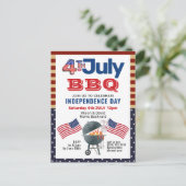 アメリカ国旗の愛国的な7月BBQ招待状4日 ポストカード (スタンド正面)