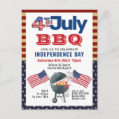 アメリカ国旗の愛国的な7月BBQ招待状4日 ポストカード (正面)