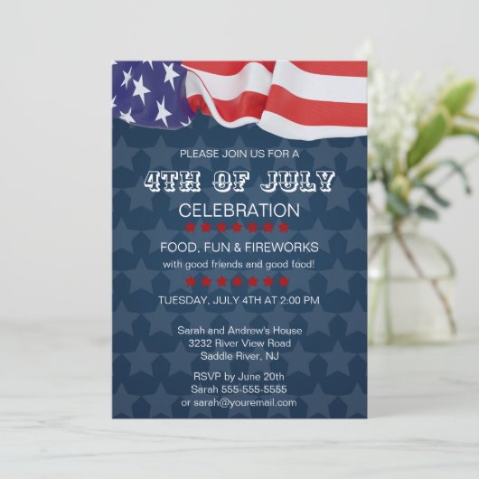 アメリカ国旗の愛国的パーティー7月4日 招待状 (スタンド正面)