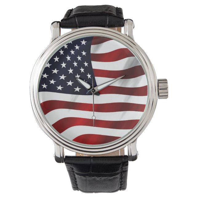 アメリカ国旗の愛国的独立記念日 腕時計 (正面)