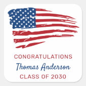 アメリカ国旗の愛国的軍隊卒業 スクエアシール (正面)