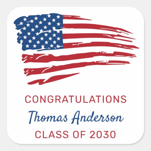 アメリカ国旗の愛国的軍隊卒業 スクエアシール (正面)