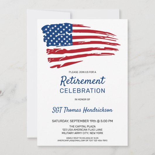 アメリカ国旗の愛国的軍隊退職パーティー 招待状 (正面)