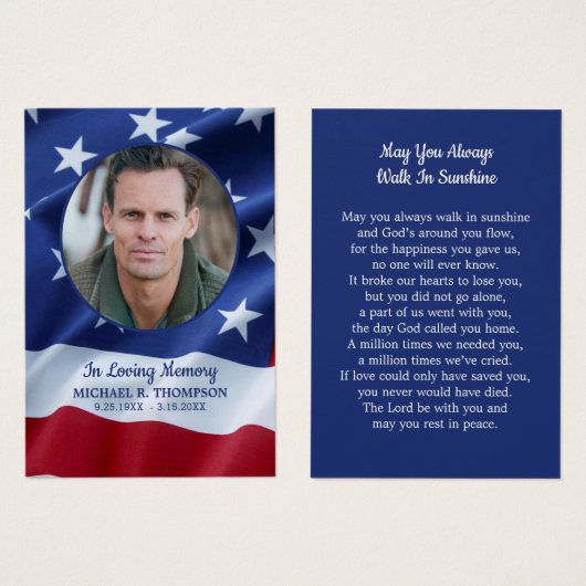 アメリカ国旗の愛国的退役軍人葬儀祈りの言葉カード (正面&裏面)