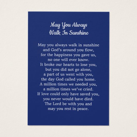 アメリカ国旗の愛国的退役軍人葬儀祈りの言葉カード (裏面)