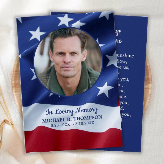 アメリカ国旗の愛国的退役軍人葬儀祈りの言葉カード