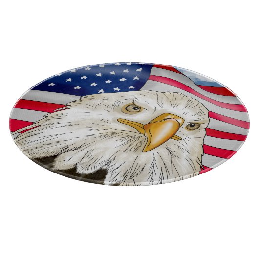 アメリカ国旗の愛国芸術の前のハゲのワシ カッティングボード (角)