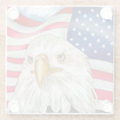アメリカ国旗の愛国芸術の前のハゲのワシ ガラスコースター (裏面)