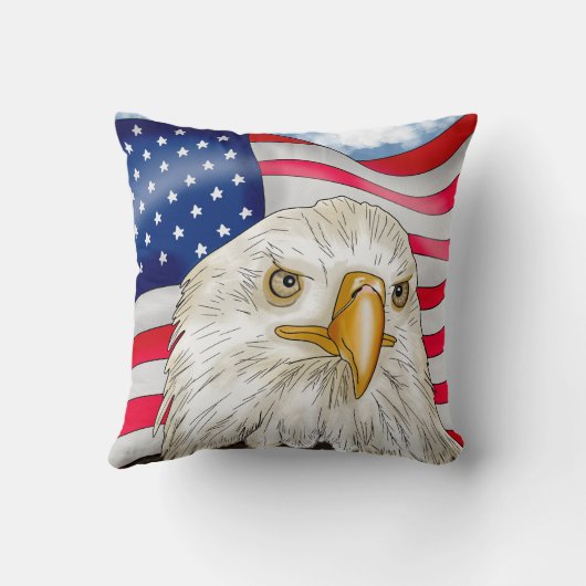 アメリカ国旗の愛国芸術の前のハゲのワシ クッション (裏面)