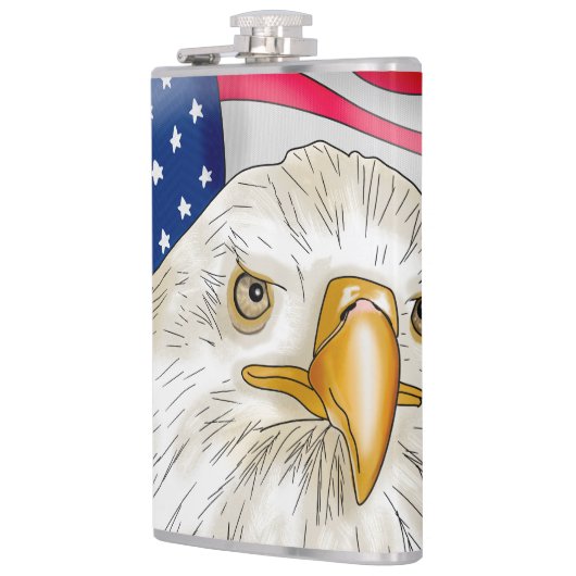アメリカ国旗の愛国芸術の前のハゲのワシ フラスク (左)