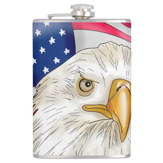 アメリカ国旗の愛国芸術の前のハゲのワシ フラスク (正面)