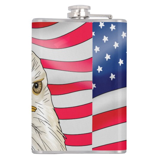 アメリカ国旗の愛国芸術の前のハゲのワシ フラスク (裏面)