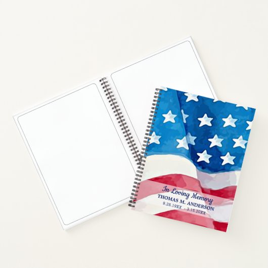 アメリカ国旗の愛国記念葬儀ゲストブック ノートブック (内部)
