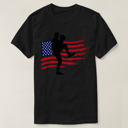 アメリカ国旗の愛国野球3 Tシャツ (デザイン正面)