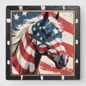 アメリカ国旗の愛国馬 スクエア壁時計 (正面)