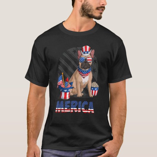 アメリカ国旗の愛国Bの幸せフランスの4 Tシャツ (正面)