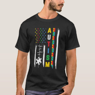 アメリカ国旗の戦いリボンパズル自閉症意識 Tシャツ
