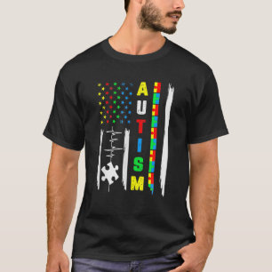 アメリカ国旗の戦いリボンパズル自閉症意識 Tシャツ