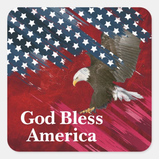 アメリカ国旗の抽象的なデザインにハクトウワシ スクエアシール (正面)