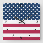 アメリカ国旗の星とストライプ スクエア壁時計 (正面)