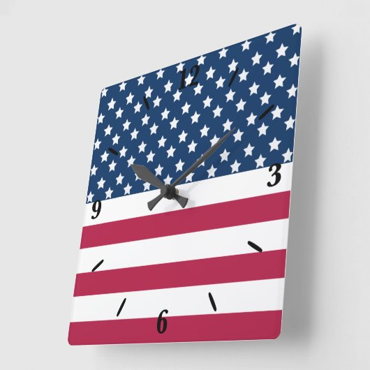 アメリカ国旗の星とストライプ スクエア壁時計 (傾斜)