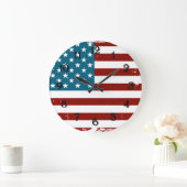 アメリカ国旗の星ストライプ赤白青 ラージ壁時計 (ホーム)