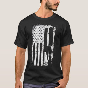 アメリカ国旗の木工大工贈答大工木工作品 Tシャツ