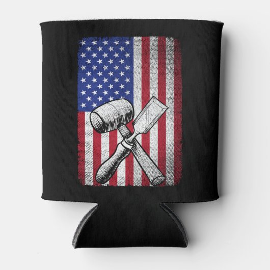 アメリカ国旗の木工職人の木工木工 缶クーラー (正面)