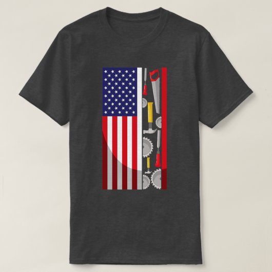 アメリカ国旗の木工道具ペンター愛国心 Tシャツ (デザイン正面)